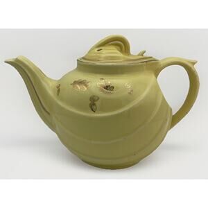 Vintage MCM Hall Teapot UNIQUE Pale Yellow With Gold Detail Collectable